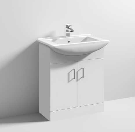 Nuie Mayford White Gloss 650mm Floor Standing Cabinet & Square Basin